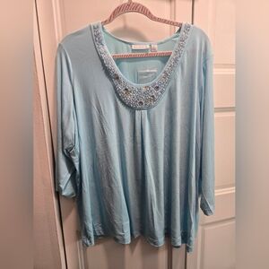 Susan Graver Women’s Beaded Powder Blue Beaded Blouse 2x Spring Summer Easter